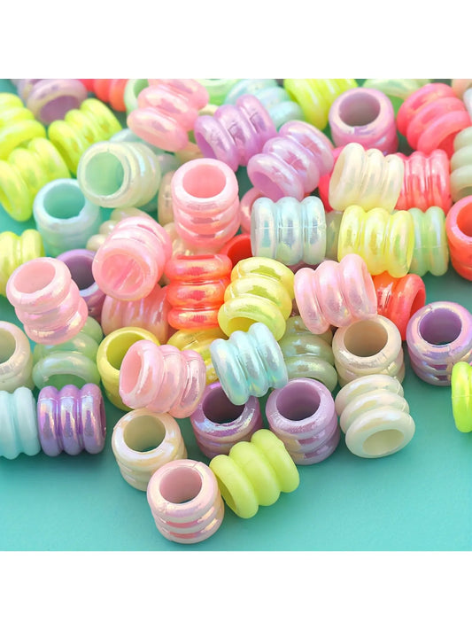 200pcs 7mm Large Hole Loose Beads, Acrylic Beads, Cylindrical Spacer Beads, Iridescent Straight Hole Spacer Beads, Rainbow Drilled Beads, Cartoon Shaped Beads Handmade DIY Bracelets, Necklaces, Anklets, Earrings Jewelry, Beads for Jewelry Making