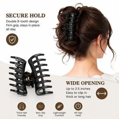 Large Serrated Claw Clip with Built-In Anti-Slip Texture for Secure, Pressure-Free Hold — Lightweight, Hollow-Core Design Ideal for Thick, Curly, Layered, or Wispy Hair; Matte Natural-Fiber Finish, Sweat-Resistant & Comfortable for Daily Wear
