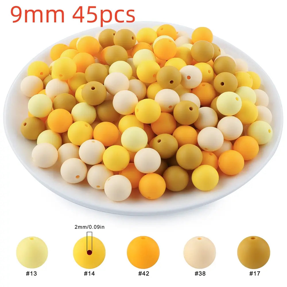 45pcs 9/12/15mm Solid Color Silicone Round Beads Combination DIY Beads Set Mixed in 5 colors Suitable for Making Beaded pens Bracelets and Phone Lanyards