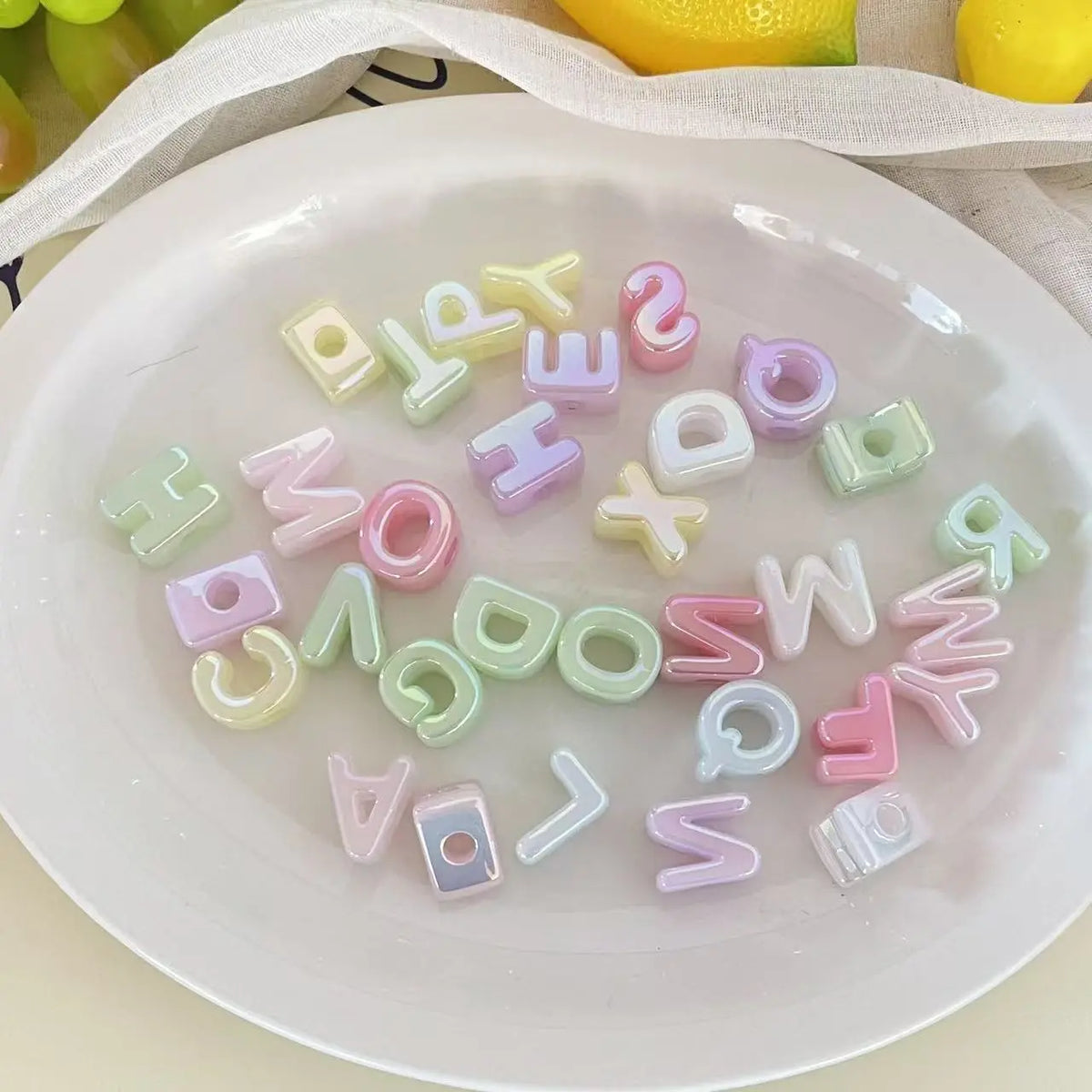 50pcs High-Quality Rainbow Transparent Acrylic Beads, UV Coated Jelly Color Letter Beads, Smooth Texture, DIY Jewelry Supplies, Handmade Beading Material, Craft Beads, Alphabet Beads