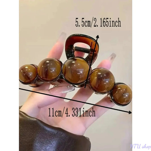 Women's Amber Bubble Ball Tortoiseshell Nylon Ponytail Claw Clip - Bold Size, Firm Hold, Large Strong Grip, Vintage Acetate Material, Lightweight and Durable, Prevents Slipping, Ample Capacity for Thick Hair, Casual Daily Wear Accessory, Sohochic
