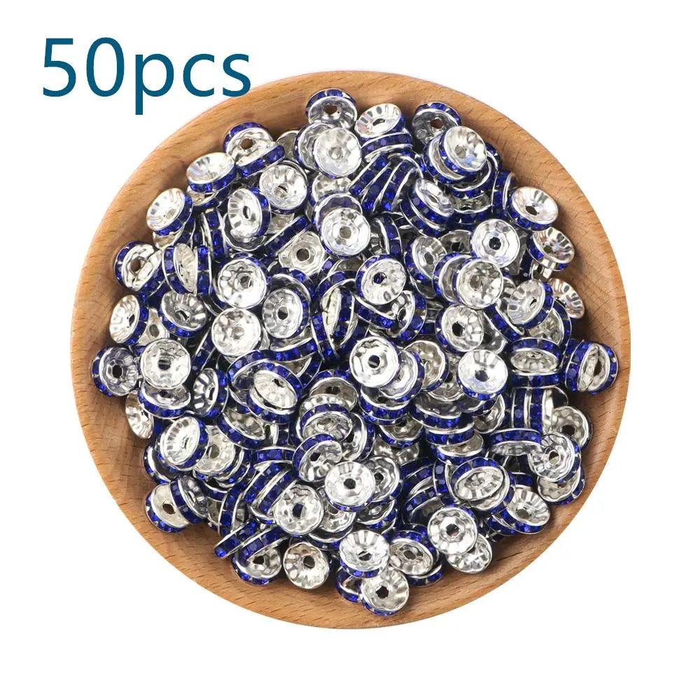 10mm Metal Crystal Bead, Bead Assortment, Bead Mix, 50pcs/set Artificial DIY Jewelry Accessories for Bracelet & Necklace, DIY Jewelry Making Supplies for Women & Girls, Diy Beads, Beading Supplies