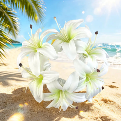 Women's 4-PCS Lightweight Romantic Synthetic Full Bloom Boho Artificial Lily Scrunchie, Big Floral Elastic Cute Hairbands & Scrunchies, Vacation Beach Hair Decor - Ideal for Beach Vacation, Wedding, Festival Styling sohochic