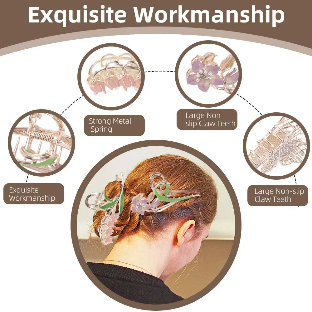 6 Pcs Hair Claw Clips for Women, Large Strong Metal Butterfly Hair Clips Flower Hair Clips for Women Thick Hair