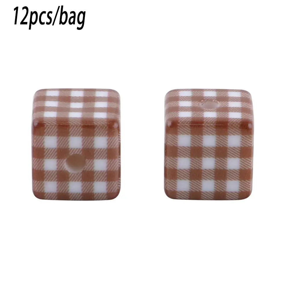 14×14mm 12pcs Acrylic Checkered Cube Beads, DIY Beads, Smoothly Threaded, Ideal for Holiday Decorations Crafts, Suitable for Making Necklaces Bracelets Keychains Phone Charms and other Beads&Bead Assortment