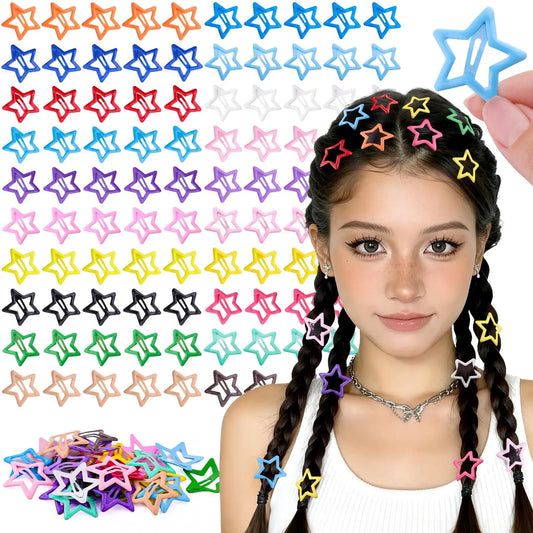 100-Pack Candy Stars Hair Clips for Girls, Colorful Non-Slip Lightweight Mini Snap Barrettes, Sports & Daily Styles Hair Styling Accessories for School, Gift Ideas,sohochic