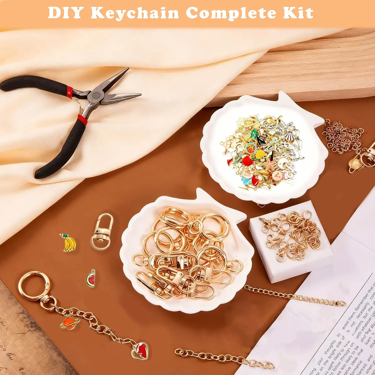 282-Piece Keychain Making Kit with Fashionable Charms, Includes 20 Clips & 30 Extender Chains, DIY Jewelry Craft Tools Set for Birthdays, Christmas Gifts, DIY Jewelry Accessories, DIY Kits