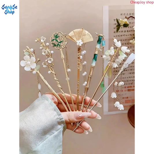 Women's 7-Piece Traditional Chinese Plastic Hairpin Set - Multi-Color Hanfu Style Sports & Outdoor Clothing Accessory, Birthday Gift for Females