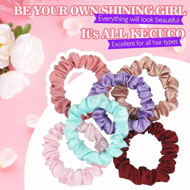 Women's 60Pcs/Pack Polyester Seamless Smooth Mini Thin High-Elasticity Scrunchies - Elastic Hair Accessory for Boho Hair, Messy Buns, Christmas & Daily Wear