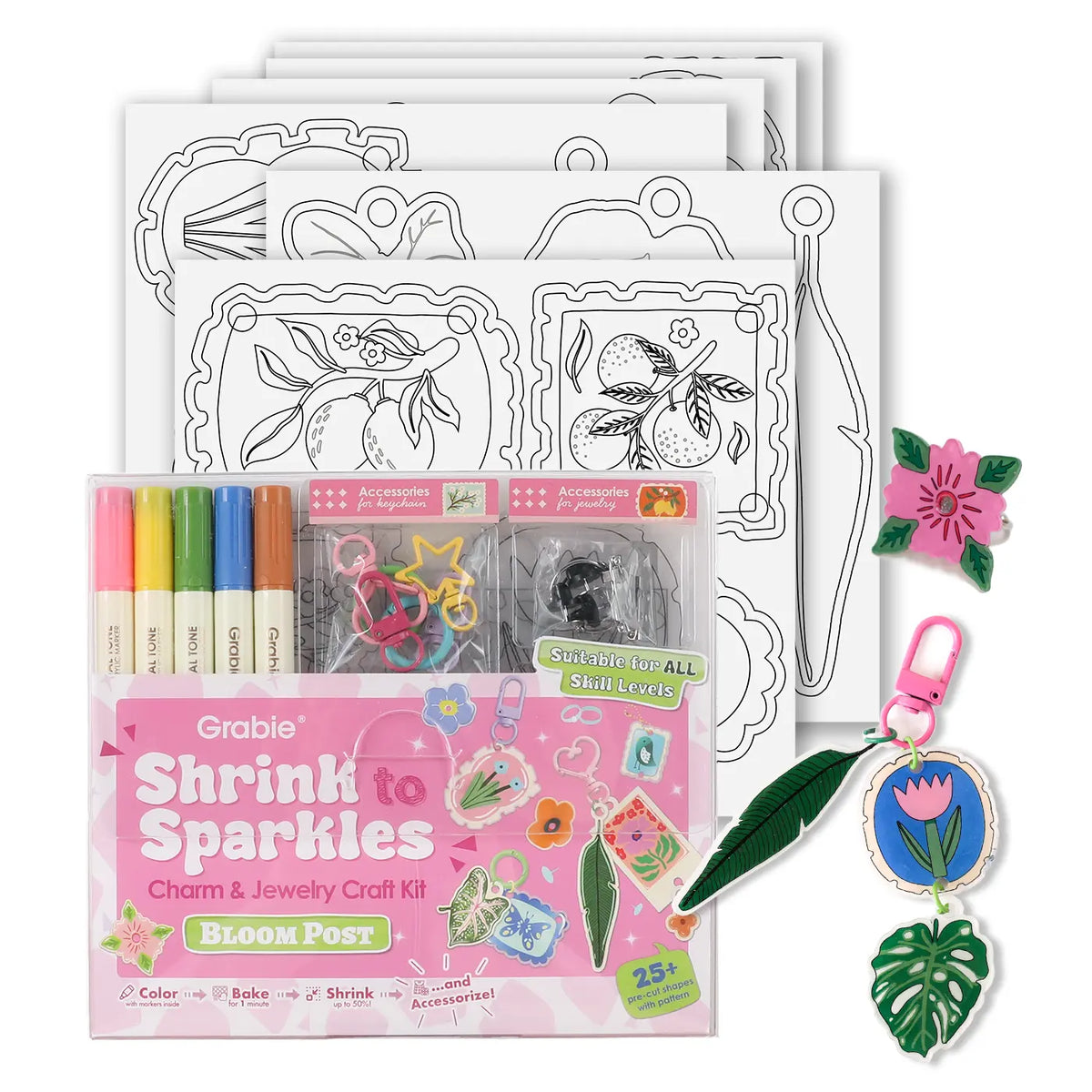 Grabie Whimsical Shrink-to-Sparkles DIY Craft Set - Retro Office Art & Craft Supplies with DIY Beads, Beading Kits, Bracelet Beads & Charms, Earring Making Accessories for Adults, Back to School Haul, Class Rewards, Beading Supplies
