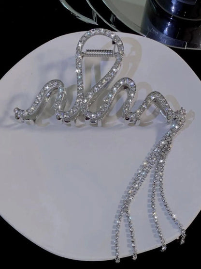 Irregular Wave Shape Design Hair Claw Clip, Rhinestone Decorated Tassel Hair Claw Clip, Elegant Plain Hair Accessories for Women & Girls, Fashion Accessories for Party and Daily Life, Goddess Hair Clip, Rhinestone Hair Clips, Decorative Hair Clips