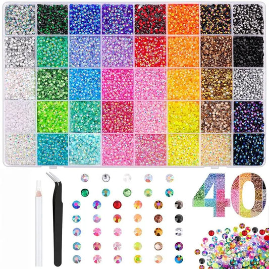 3mm Colourful Synthetic Decorative Beads DIY Accessories Set - 32000PCS 40 Multicolor Beads Charms, Complete Tools in Box, Nail Art Decoration & Craft Embellishments for Jewelry Making, Bag Embellishing