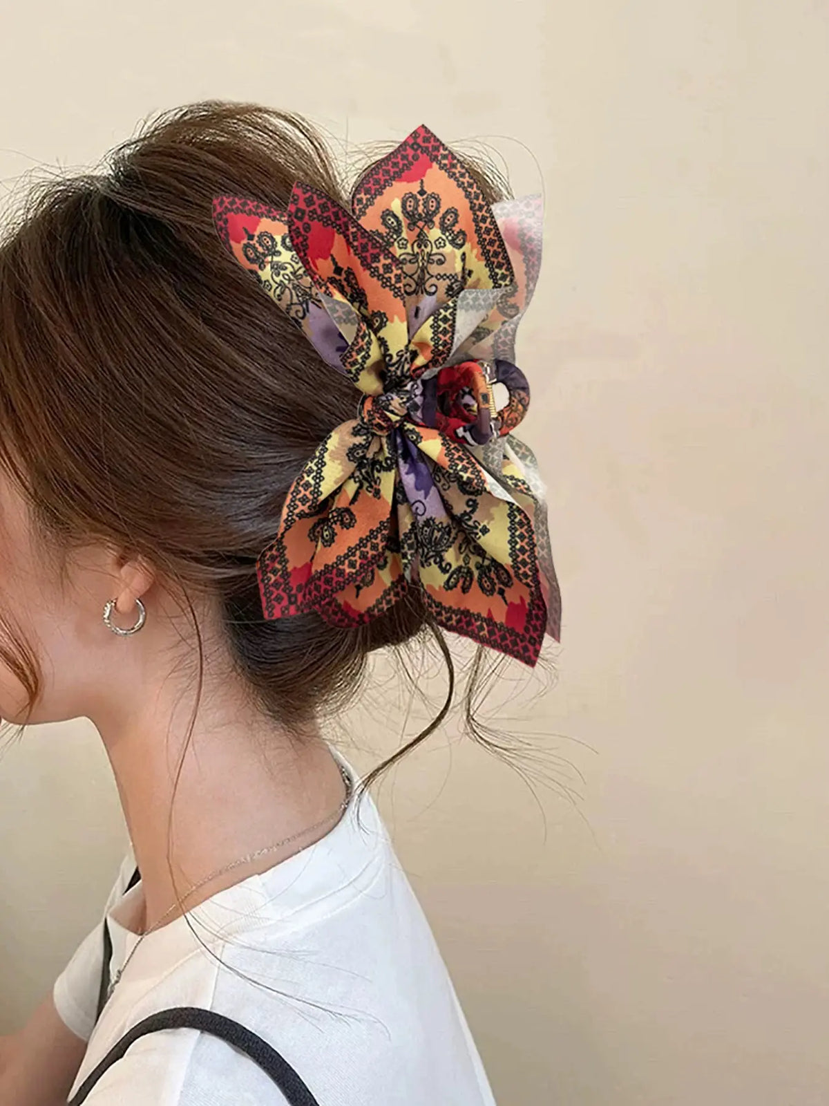 Boho Lotus Print Bow Hair Clip, Elegant Versatile Leopard Fabric Knot Butterfly Clip, Shark Bite Hair Claw for Daily and Beach Vacations, Fun Claw Clips, Super Cute Clips, Boho Hair Accessories