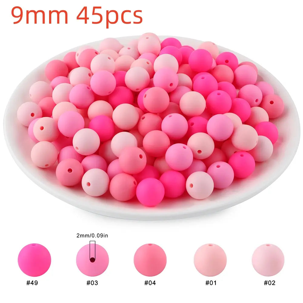 45pcs 9/12/15mm Solid Color Silicone Round Beads Combination DIY Beads Set Mixed in 5 colors Suitable for Making Beaded pens Bracelets and Phone Lanyards