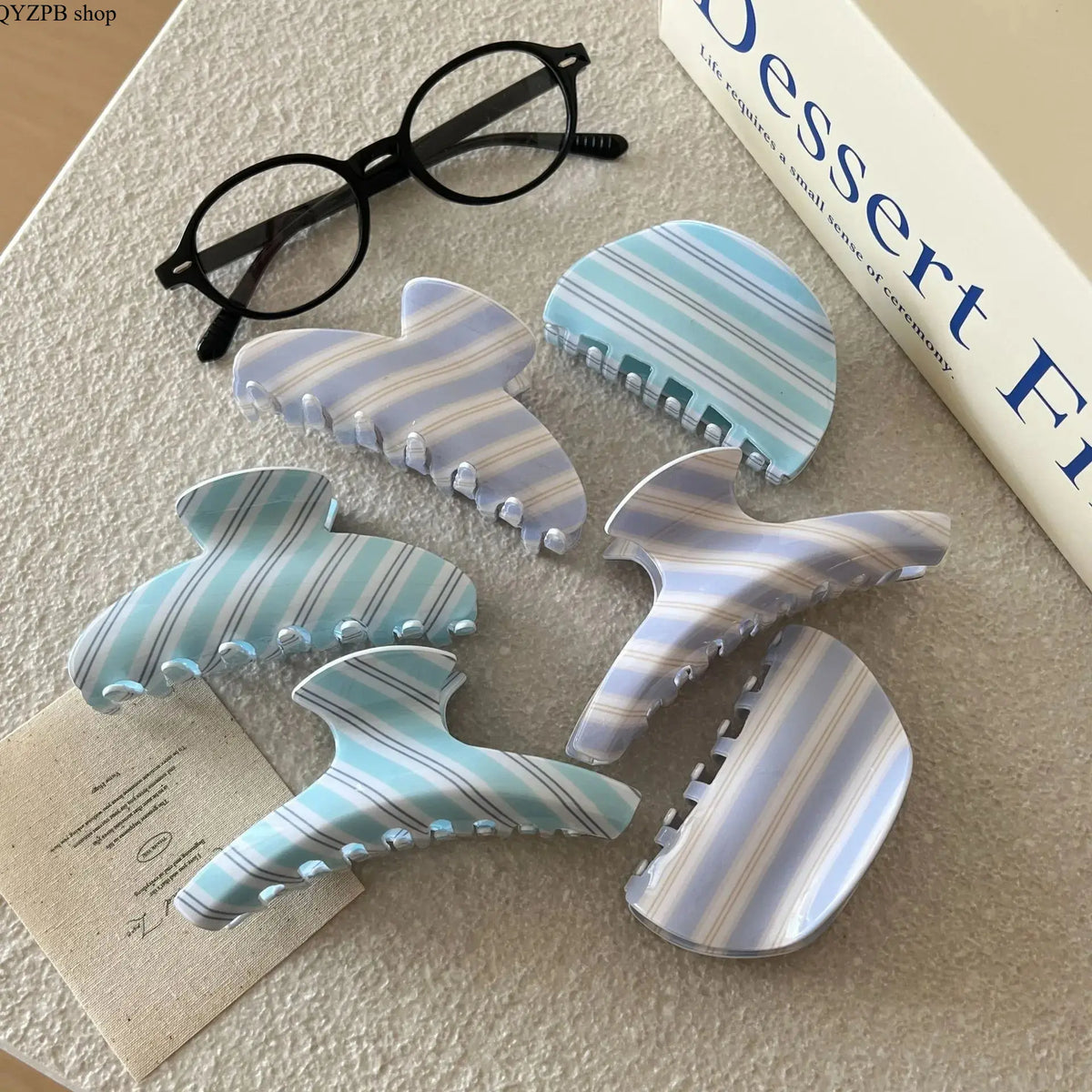 3pcs Pastel Striped Acrylic Hair Claw Clips with Glossy Surface, Durable Spring Clasp Firmly Holds Hair. Two Classic Shapes Suit Thick & Thin Hair, Perfect for Casual Daily Updo Styling.,sohochic