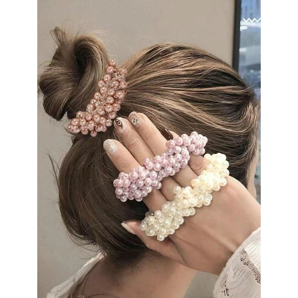 Cute Faux Pearl Decorated Hair Scrunchie Set, 3pcs High Stretch Hair Ties for Women & Girls, Minimalist Headwear for Thick Hair, Ponytail Hairstyle, Scrunchies, Cute Hair Accessories, Elastic Band Scrunchies,sohochic