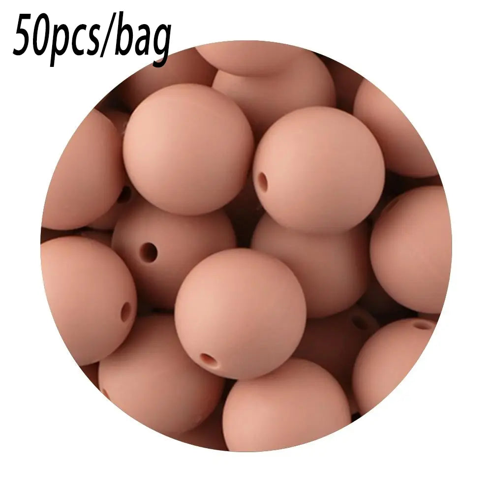 Silicone Beads Kit, 50 pcs Beaded Set of 15 mm Silicone Beads, Bead Assortment and DIY Beading and Jewelry Making Supplies for Keychains, Necklaces and Jewelry Crafts