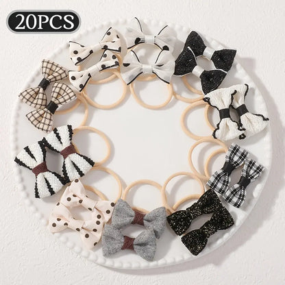 20‑Pcs Boho‑Style Fabric Bow & Flower Hair Ties, Cute Elastic Hair Scrunchies, Soft Decorative Hair Accessories for Daily Hairstyle Styling  >,sohochic