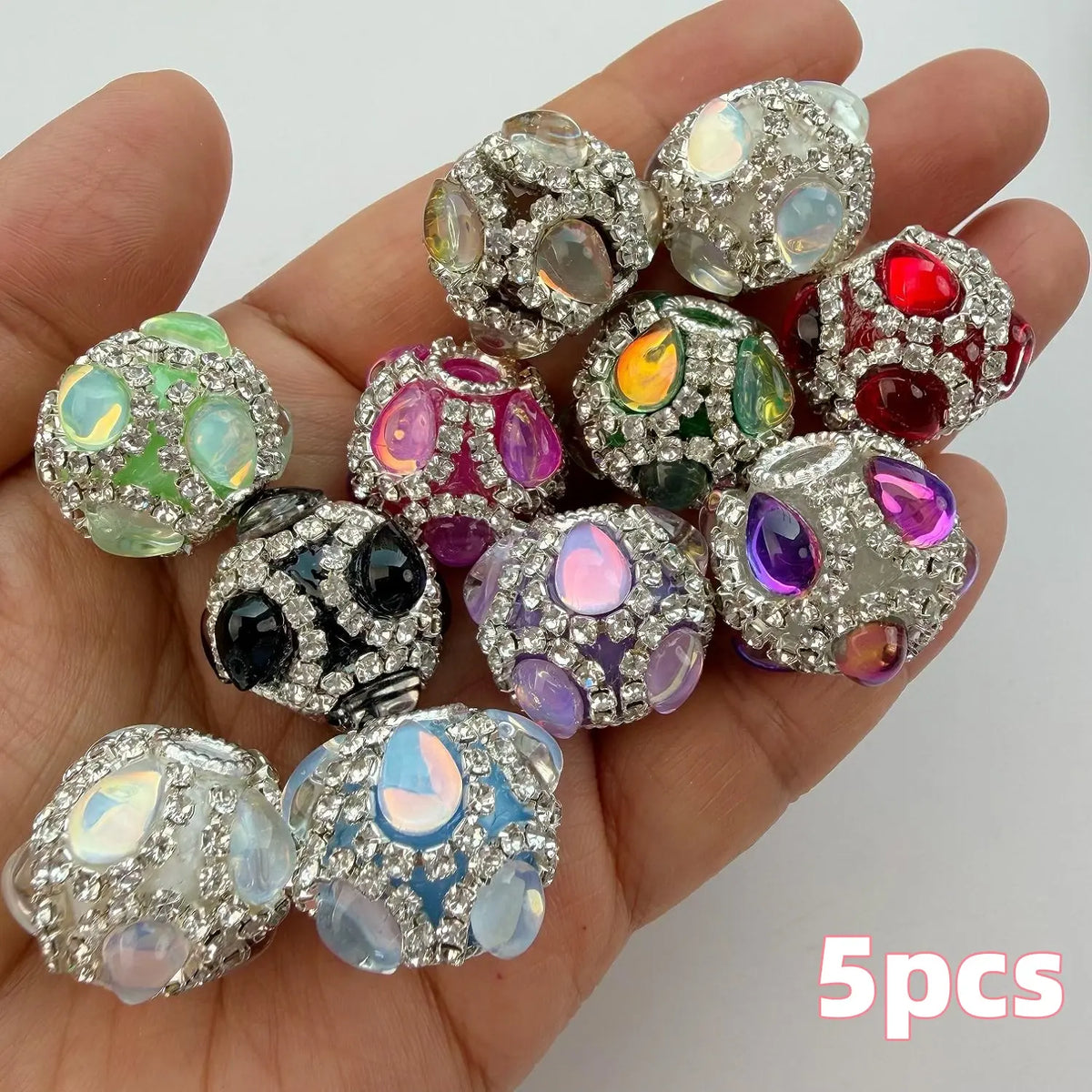 5pcs Rainbow Heart Drill Beads, DIY Jewelry Making Supplies, Fashionable Craft Materials, Mixed Colors, Trendy Accessories Kit, Beads For Jewelry Making