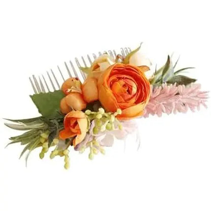Wedding Flower Hair Comb Boho Wedding Orange Bridal Headpieces Hairpins Bride Hair Combs Floral Slide Hairing Clips Accessories for Women and Girls Long Hair