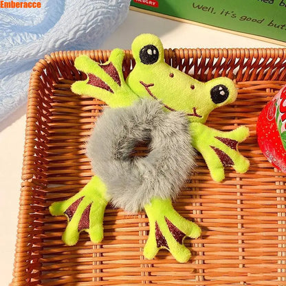 2pcs Frog Scrunchie for Women, Cute Plush Hair Tie with Soft Fabric, Stretchy Elastic Hair Accessories for Thick Hair, Fun Animal Hair Tie for Ponytails, Buns, Everyday Wear, Gifts,sohochic