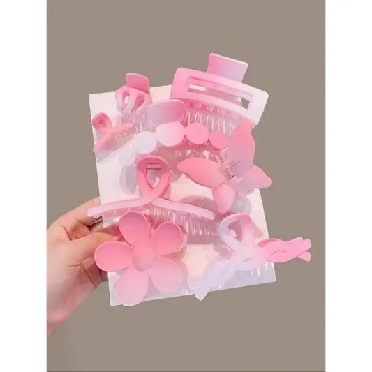 YYW1 8pcs Dreamy Pink Hair Claw Clips Set, Flower Designs, Hair Accessories Women Daily Wear Gift