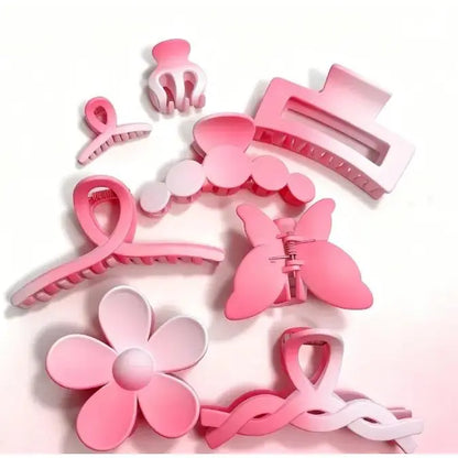 YYW1 8pcs Dreamy Pink Hair Claw Clips Set, Flower Designs, Hair Accessories Women Daily Wear Gift