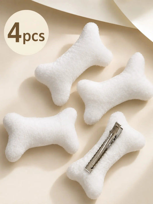 4pcs Gothic Plush Hair Barrettes, Bone & Skull Duckbill Clips, Halloween Costumes, Cosplay, Spooky Hairstyles, Fun Accessories