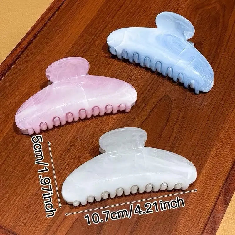 3pcs Ladies' Pink, Blue, And White Water Ripple Semi-Circular Hair Claws, Large Hair Clip, Ladies' Hair Additions, Sweet And Cute Style. Suitable for Daily Leisure, Shopping, Gatherings, Dates, And Beach Vacations