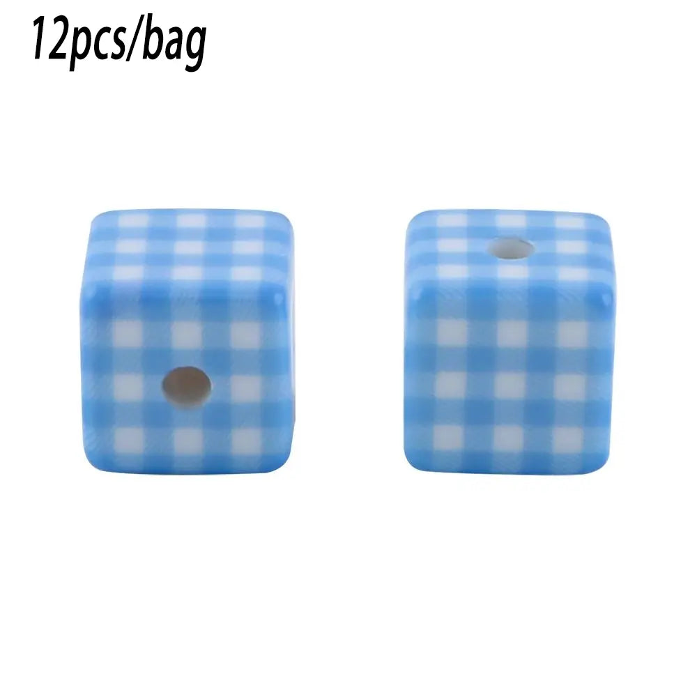 14×14mm 12pcs Acrylic Checkered Cube Beads, DIY Beads, Smoothly Threaded, Ideal for Holiday Decorations Crafts, Suitable for Making Necklaces Bracelets Keychains Phone Charms and other Beads&Bead Assortment
