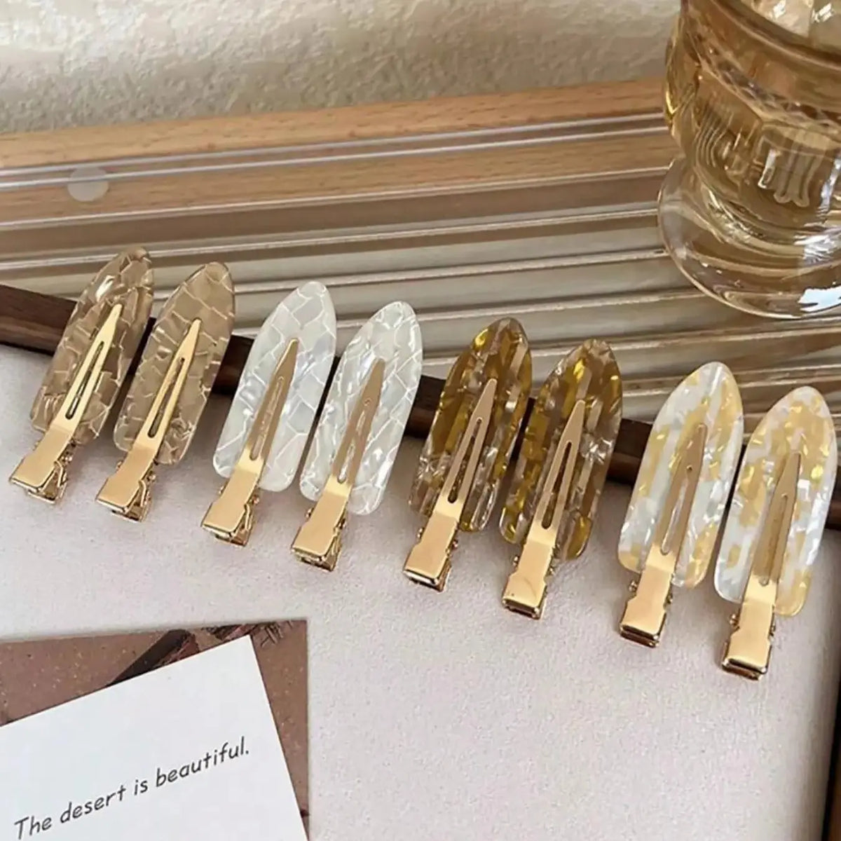 Female 8-Pack Elegant Marble Print Hair Styling Clips Set, Wear-Resistant Acetic Resin Alligator Barrettes, Non-Slip Secure Hold for Bangs Styling,sohochic