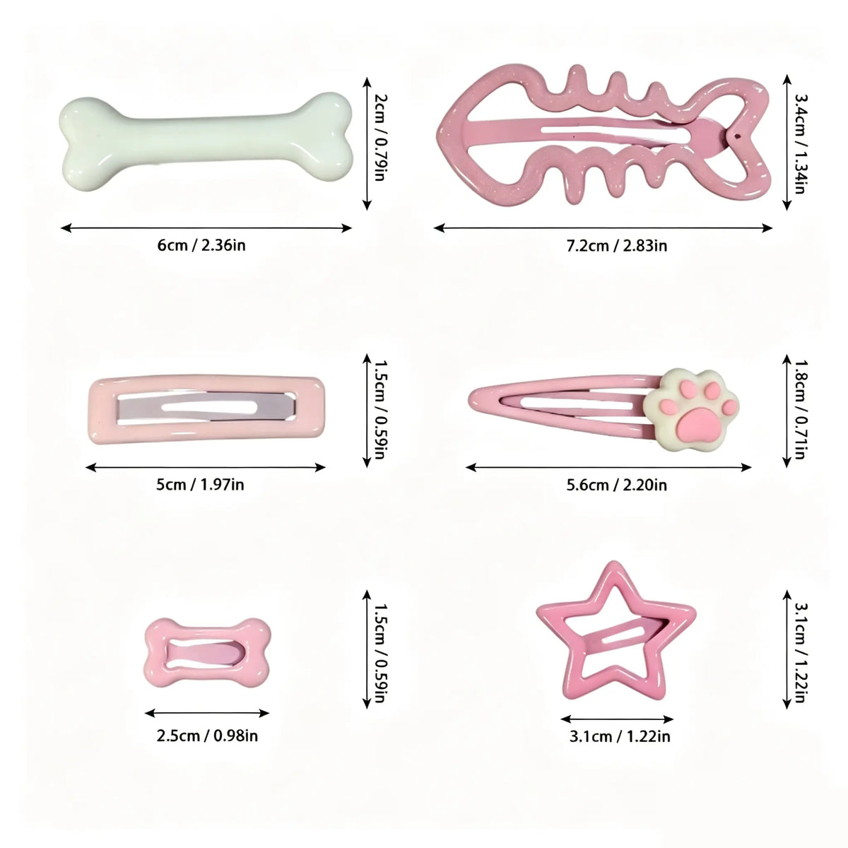 14Pcs Y2K Cartoon Hair Accessories Set, Side Barrettes in Bone, Star, Cat Paw, Fishbone and More Shapes