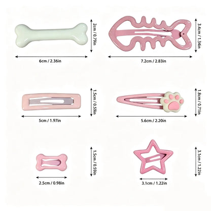 14Pcs Y2K Cartoon Hair Accessories Set, Side Barrettes in Bone, Star, Cat Paw, Fishbone and More Shapes