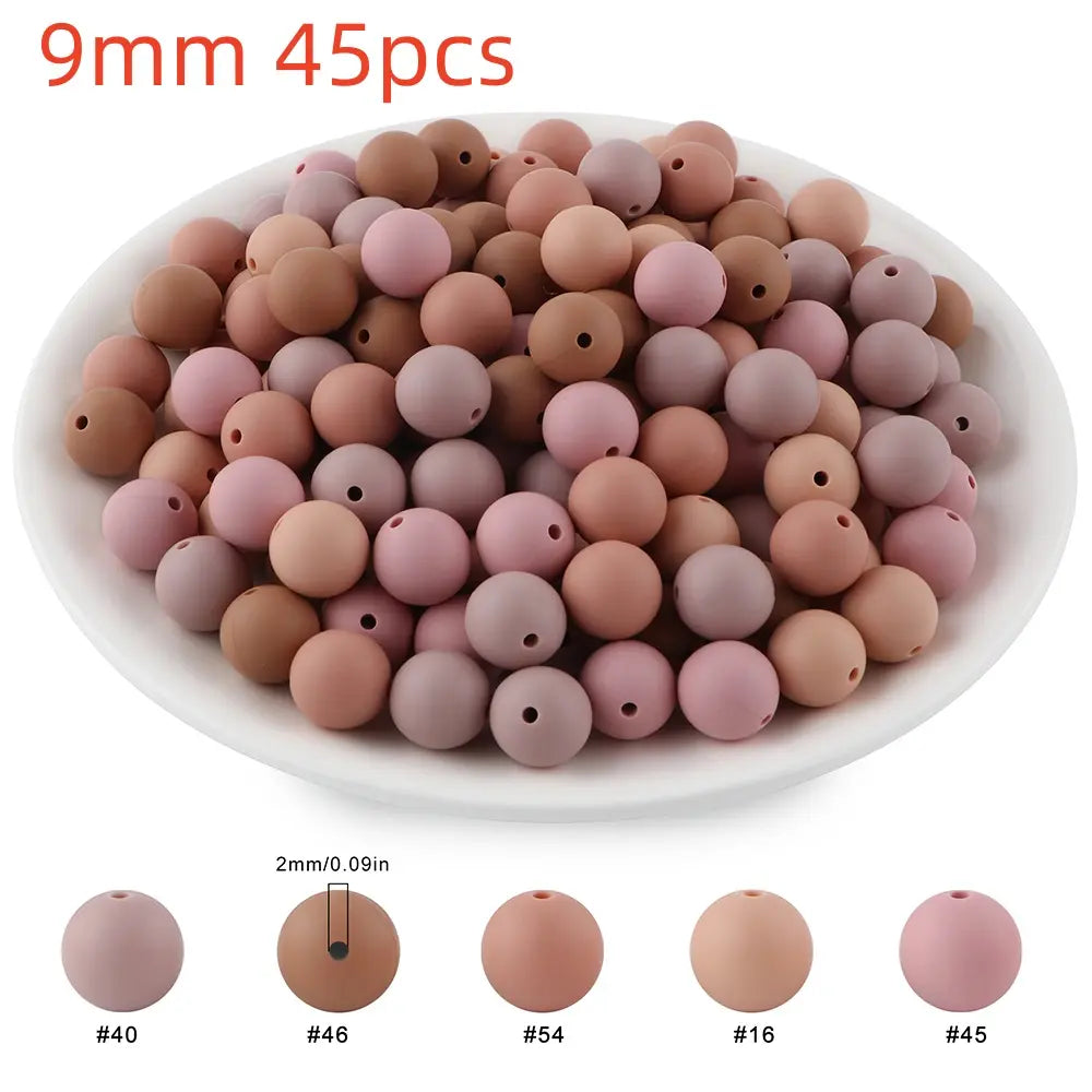 45pcs 9/12/15mm Solid Color Silicone Round Beads Combination DIY Beads Set Mixed in 5 colors Suitable for Making Beaded pens Bracelets and Phone Lanyards