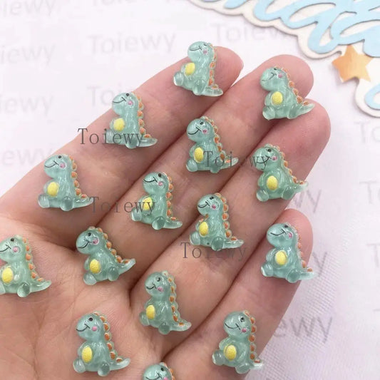 30pcs Resin Colorful Glitter Green Mini Dinosaur Art Flat back Rhinestone DIY Jewelry Decor Scrapbook Figurine Crafts Accessories DIY Jewelry Decoration