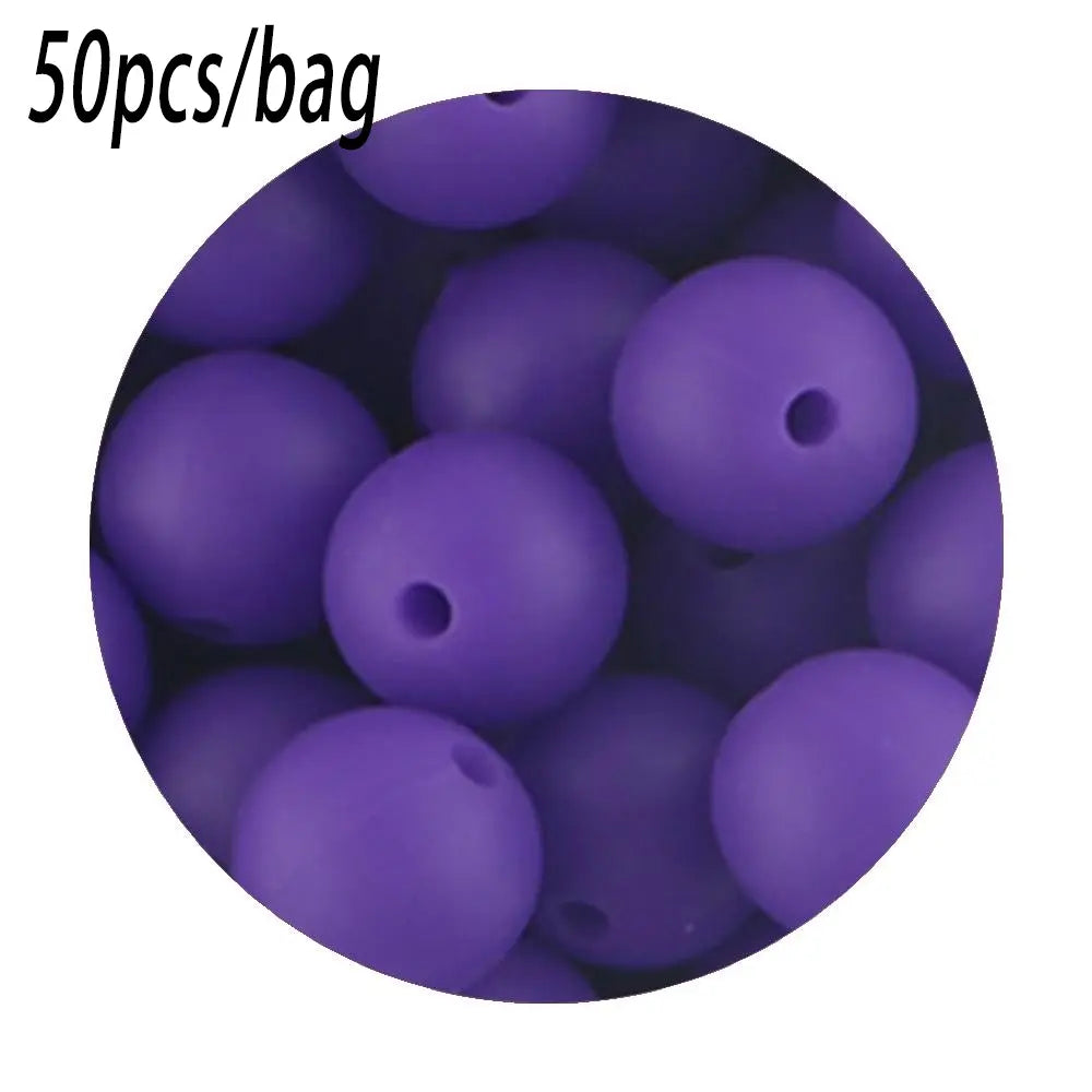 Silicone Beads Kit, 50 pcs Beaded Set of 15 mm Silicone Beads, Bead Assortment and DIY Beading and Jewelry Making Supplies for Keychains, Necklaces and Jewelry Crafts