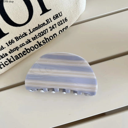 3pcs Pastel Striped Acrylic Hair Claw Clips with Glossy Surface, Durable Spring Clasp Firmly Holds Hair. Two Classic Shapes Suit Thick & Thin Hair, Perfect for Casual Daily Updo Styling.,sohochic