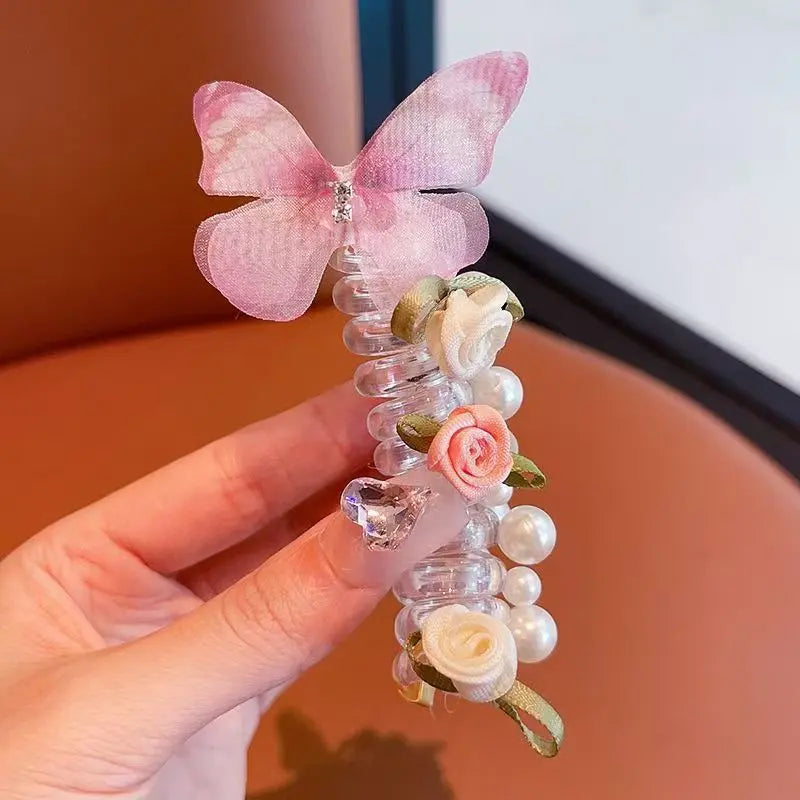 Female Elastic Band Scrunchies, Fairy-Style Rose Motif Phone Cord Hair Ties, Forest-Themed Ponytail Accessories for Bubble Braids, Updos, Daily Wear