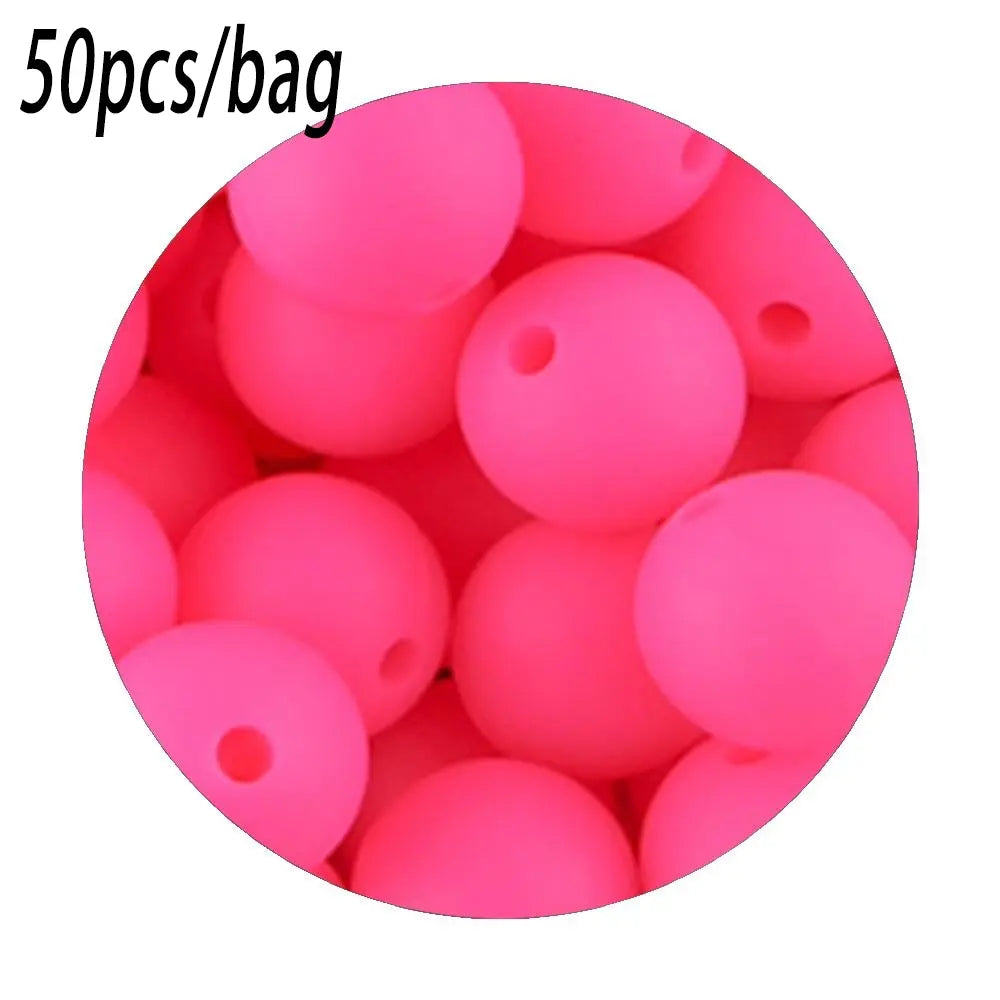 Silicone Beads Kit, 50 pcs Beaded Set of 15 mm Silicone Beads, Bead Assortment and DIY Beading and Jewelry Making Supplies for Keychains, Necklaces and Jewelry Crafts