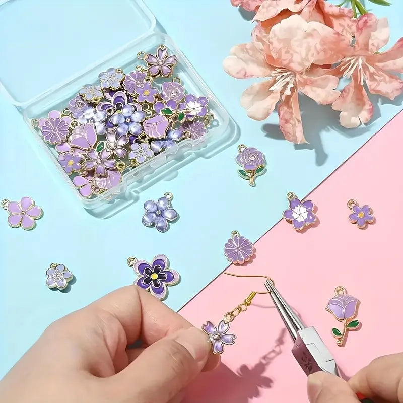 Elegant Enamel Pendant Set, DIY Pendants, 40 Pieces Alloy Stars & Flowers, DIY Bracelet Necklace Jewelry Making Accessories, Perfect Gift for Friends and Family, Jewelry Making Supplies