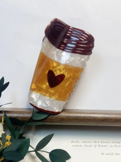 Cute Coffee Cup Hair Clip, Claw Clips, Decorative Hair Clips, Hair Claws, Durable Acrylic Material, Heart Design, Fashionable and Creative Accessory for Women and Girls