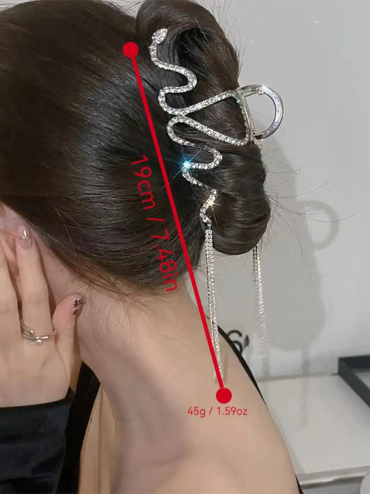 Irregular Wave Shape Design Hair Claw Clip, Rhinestone Decorated Tassel Hair Claw Clip, Elegant Plain Hair Accessories for Women & Girls, Fashion Accessories for Party and Daily Life, Goddess Hair Clip, Rhinestone Hair Clips, Decorative Hair Clips