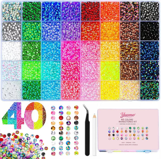 40000Pcs 3mm Multicolor Resin Jelly Rhinestones Flatback Synthetic Beads, Box Pack for Bedazzle Crafts, Art Projects, Flatback Nail Shine & Sparkly Effect Applications (Nail Art, Shoes, Books), Book Decoration, Crafters, Multi-Pack,sohochic
