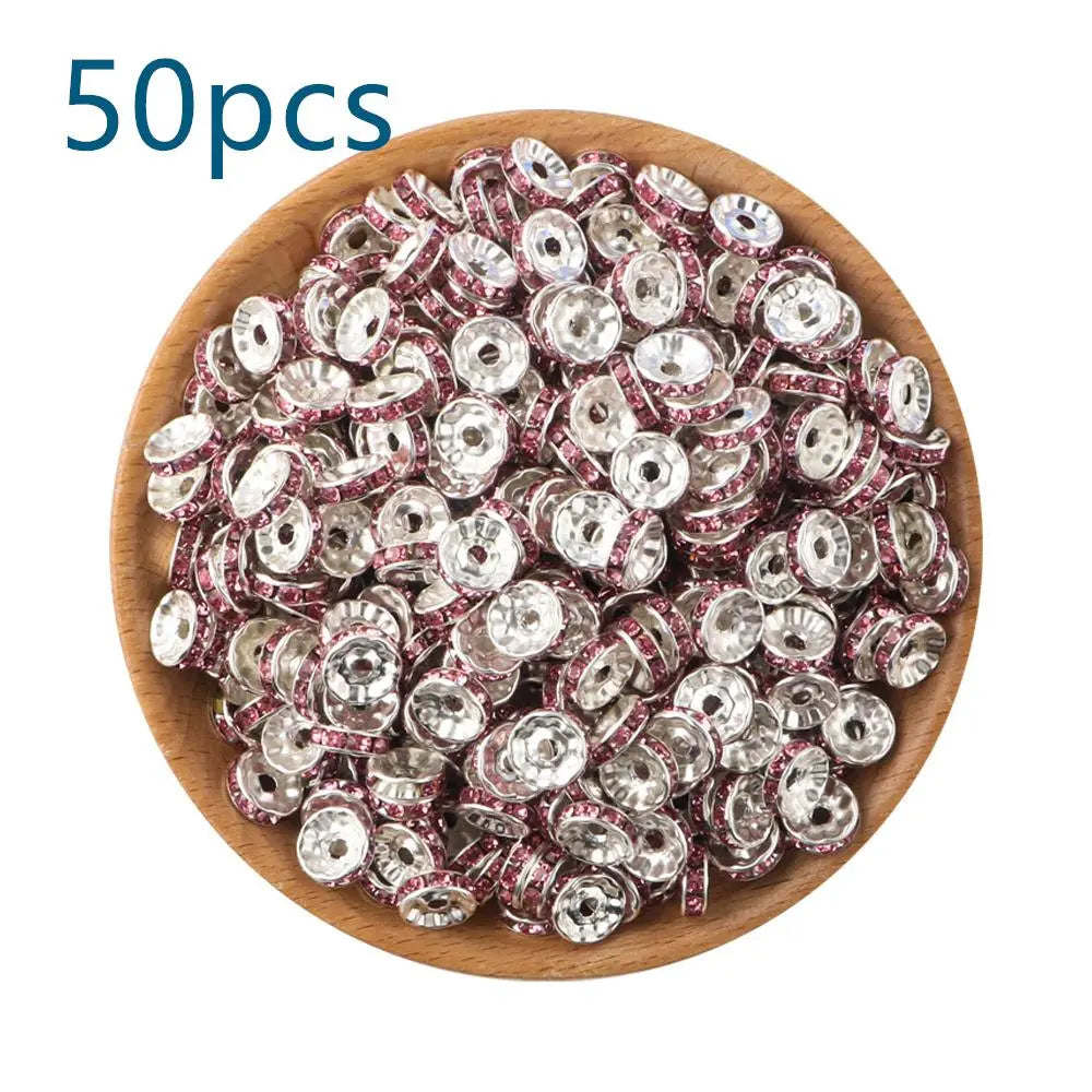 10mm Metal Crystal Bead, Bead Assortment, Bead Mix, 50pcs/set Artificial DIY Jewelry Accessories for Bracelet & Necklace, DIY Jewelry Making Supplies for Women & Girls, Diy Beads, Beading Supplies