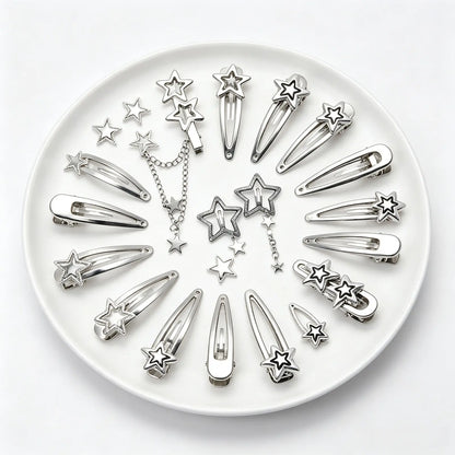 Women's Minimalist Retro Hollow Stars Metal Hair Clips - Cute Star Pendant Decor Barrettes with Secure Grip, Collectible Fashion Accessories for Parties, Birthdays