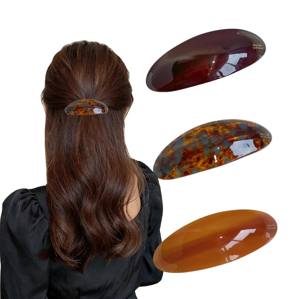 Female 3PCS Tortoiseshell Acetate Snap Hair Barrettes - Suitable for Thick/Thin Hair, Everyday Styling