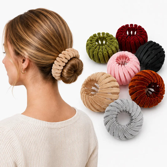 7Pcs Velvet Hair Bun Maker Clip Set Pack - Stretchy Scrunchies Ponytail Holders, Bird Nest Magic Accessories for Women, Easy Updo Tools for All Hair Types, Wedding Headpieces Gift, Hair Clips,sohochic
