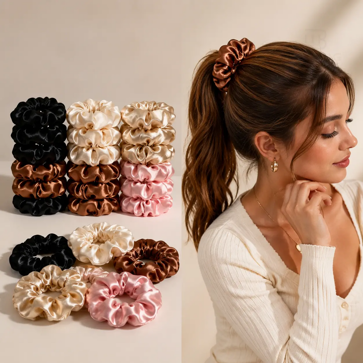 15 Piece Satin-Look Scrunchies Hair Ties Set, Soft Shiny Fabric, Stretchy Elastic Hold, Easy Styling for Women and Girls, Work, School, Travel, Gym, Hair Bands