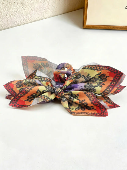 Boho Lotus Print Bow Hair Clip, Elegant Versatile Leopard Fabric Knot Butterfly Clip, Shark Bite Hair Claw for Daily and Beach Vacations, Fun Claw Clips, Super Cute Clips, Boho Hair Accessories