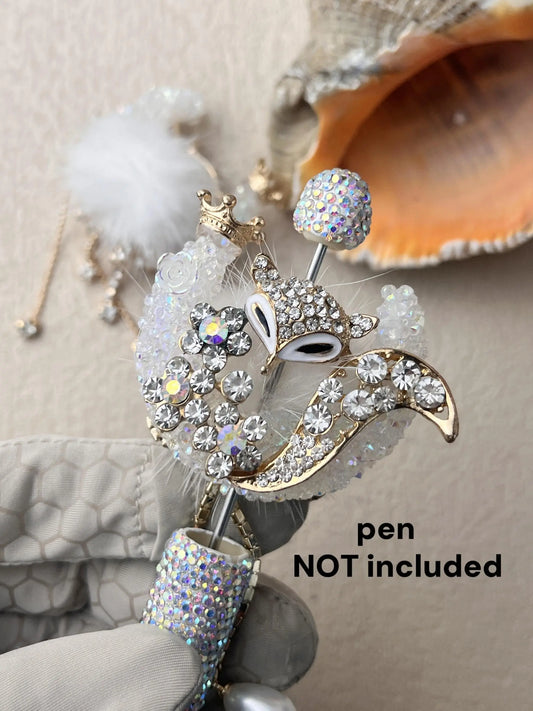 Big Fancy DIY Focal Beads for Pens Fox Design Beaded Decor, Cute Animal Design Beaded Decor, Fashionable Jewelry Accessories for Women & Girls, Trendy All-match & Exquisite Jewelry for Birthday Gift, Rhinestone Decorated Beads